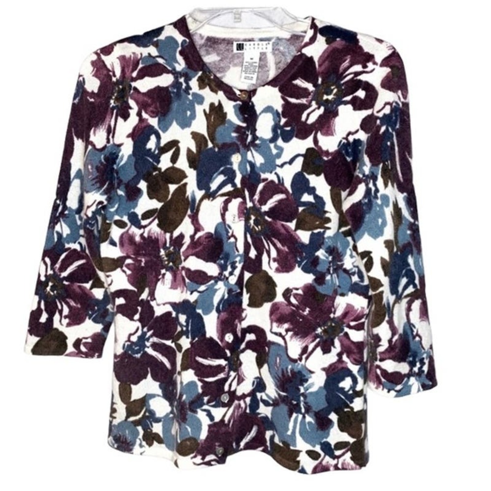 Carole Little Vintage Floral Cardigan Lambs Wool Medium